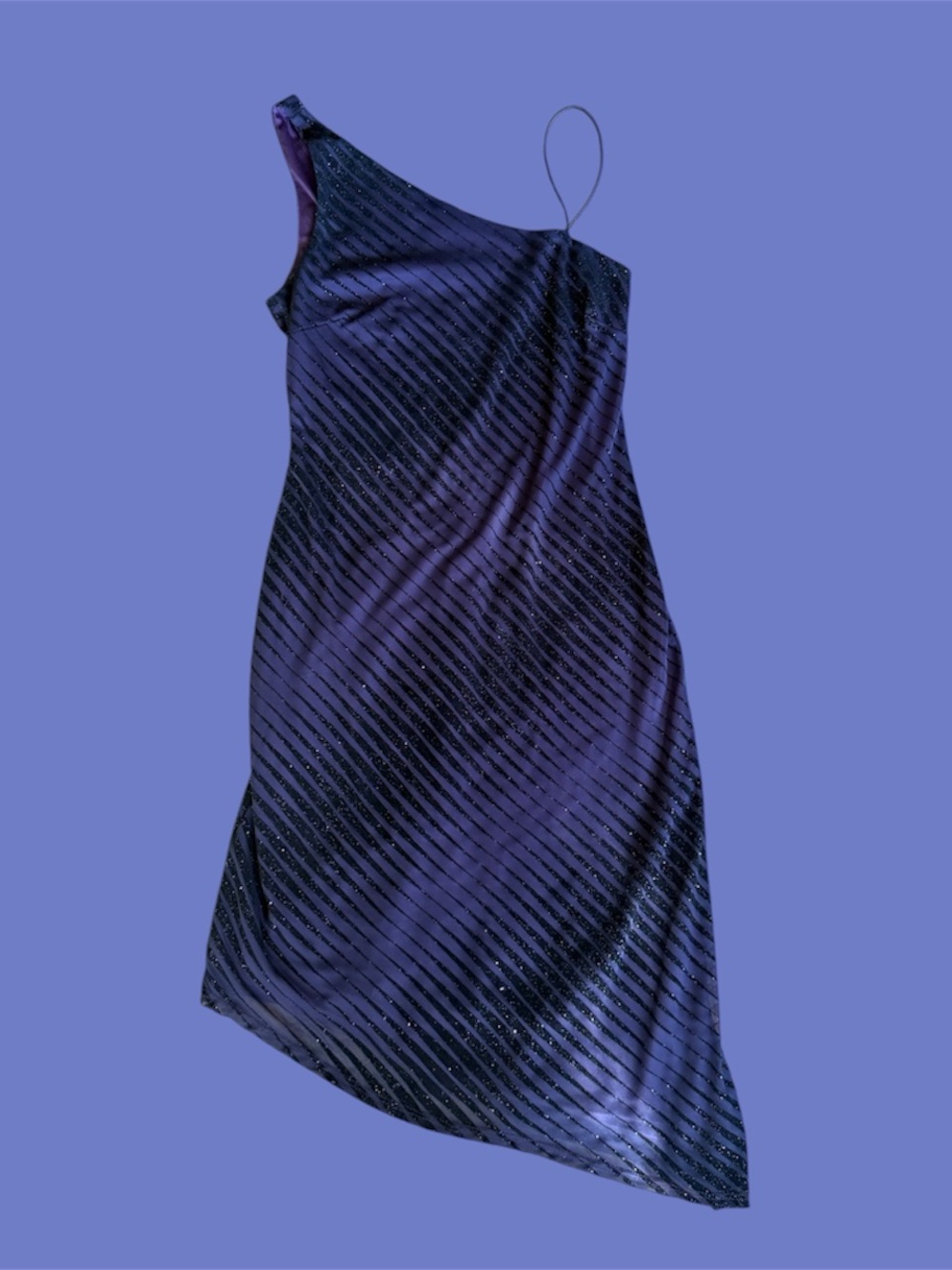 Y2K Asymmetric One-Shoulder Purple Dress with Diagonal Black Sparkle Details